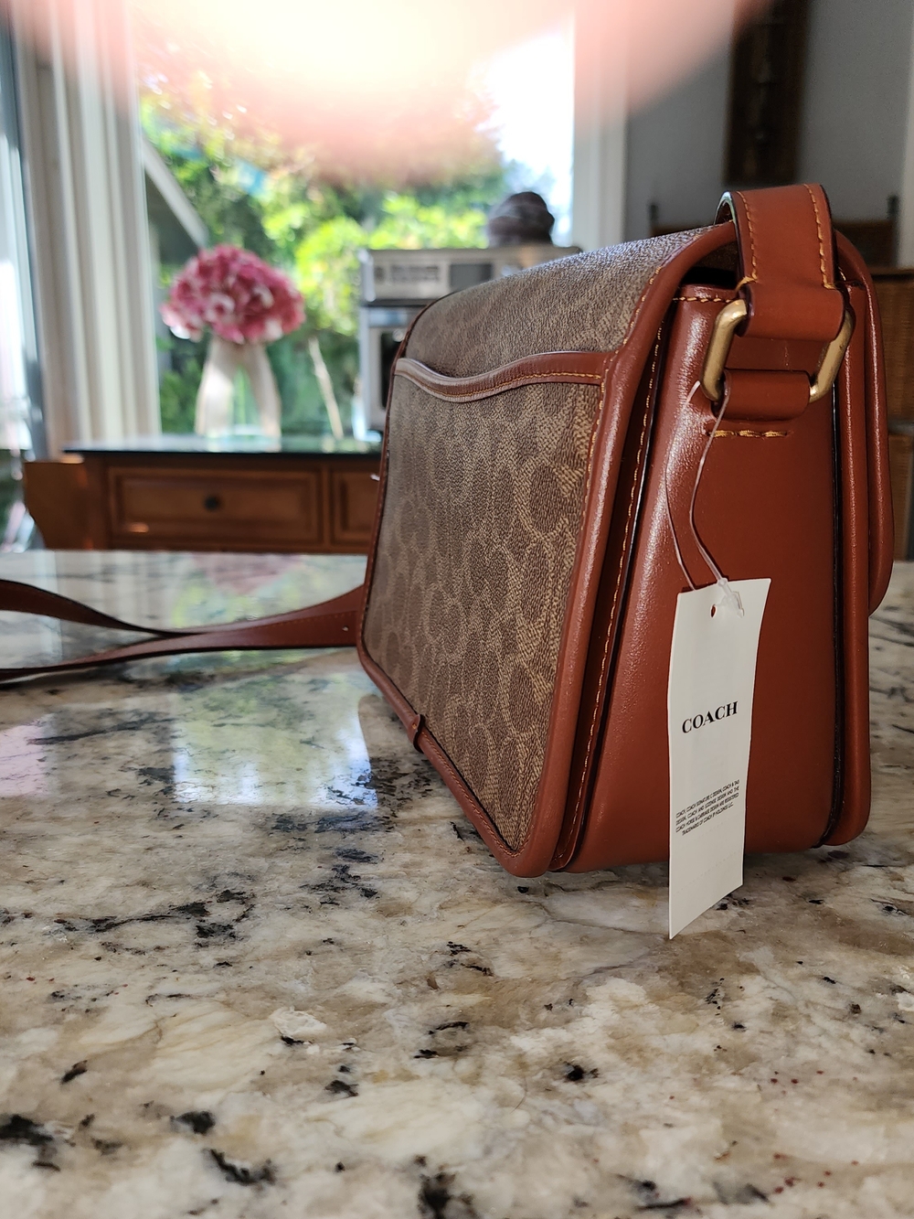 Coach Tan Signature Canvas Crossbody with Gold 'C' Lock - Picture 3 of 11
